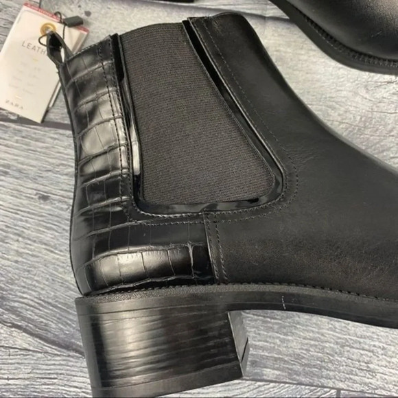 NEW zara bootie black leather ankle boots elastic GUSSET pull on womens 11 EU 42 - Picture 10 of 16